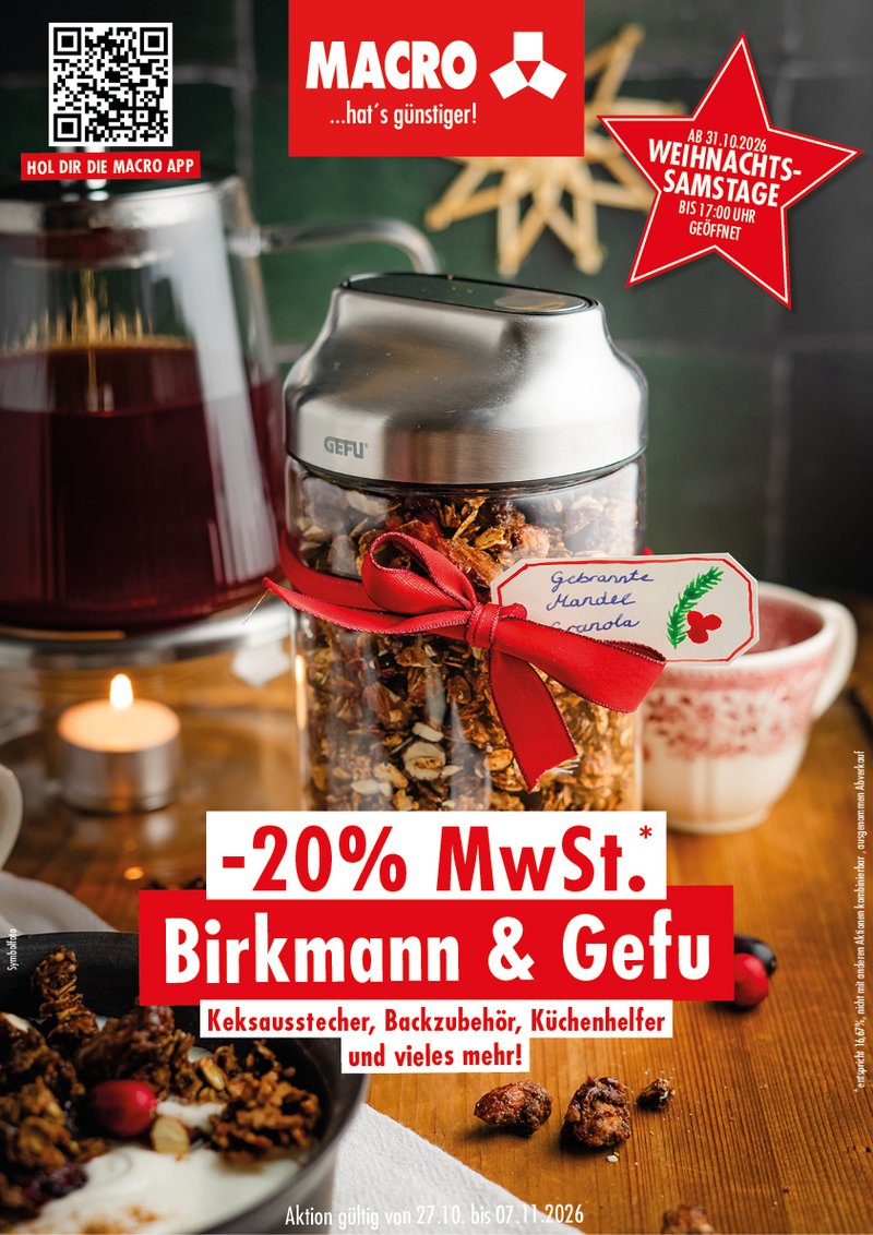 Von 27. Oktober bis 7. November gibt’s -20 % MwSt. auf Birkmann und Gefu.