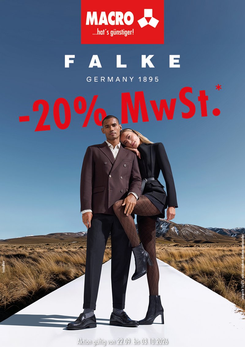 20 % Rabatt auf das gesamte Falke Sortiment.
