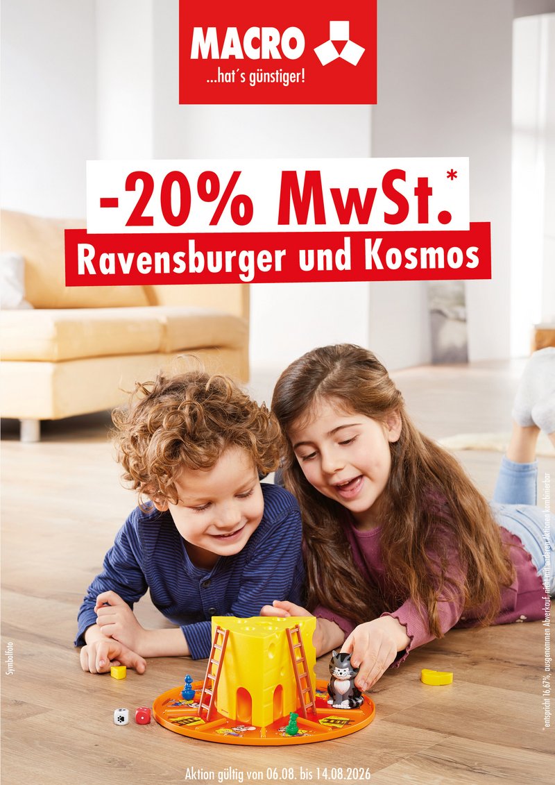 Jetzt beim Ravensburger und Kosmos 20 % MwSt. sparen.
