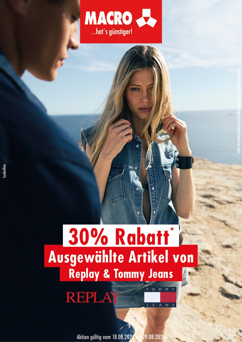 30 % Rabatt auf ausgewählte Styles von Tommy Jeans und Replay für Damen und Herren.